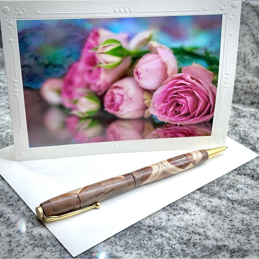 Fine Art Photography greeting card pink rose reflective bouquet